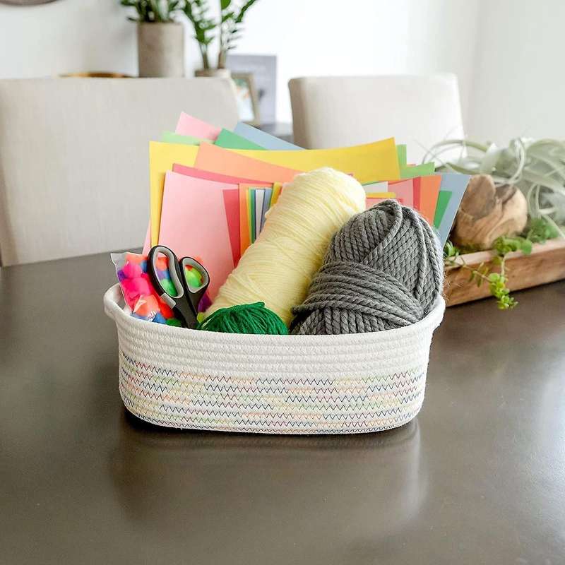 Rectangle Storage Basket Set Cotton Rope Woven Baskets Multicolor
