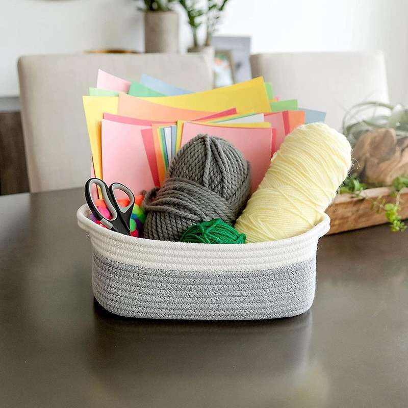 Rectangle Storage Basket Set Cotton Rope Woven Baskets Gray+white
