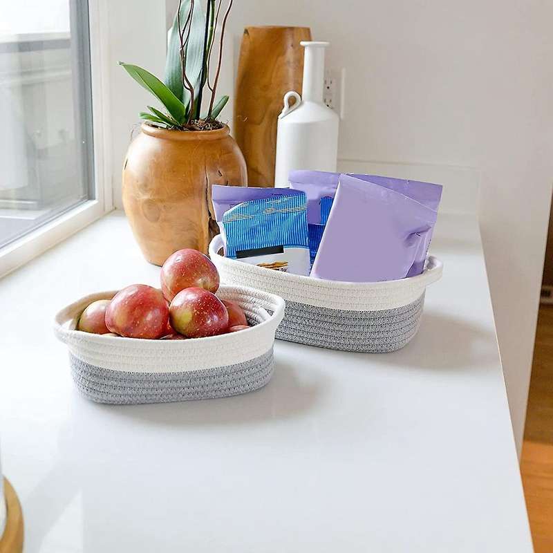 Rectangle Storage Basket Set Cotton Rope Woven Baskets Gray+white