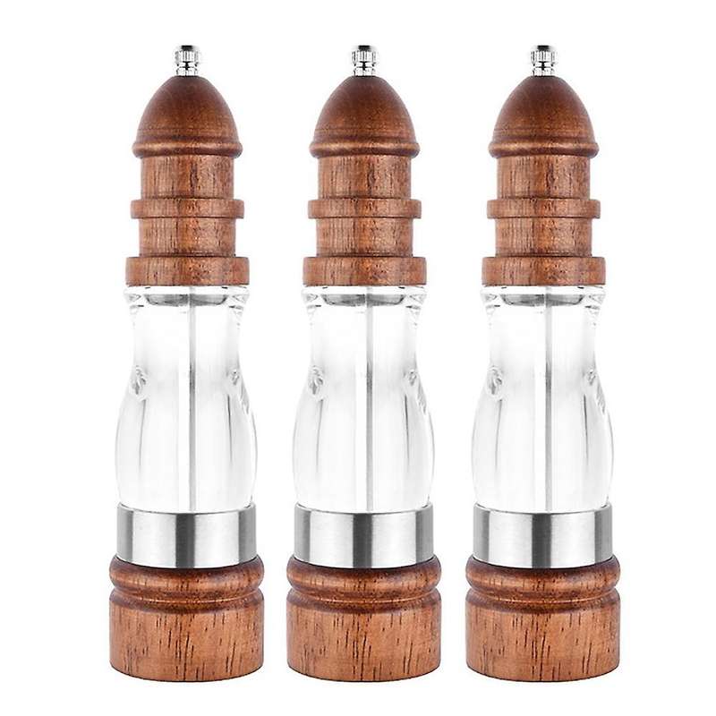 3pcs Wooden Salt and Pepper Grinder Set Adjustable Coarseness