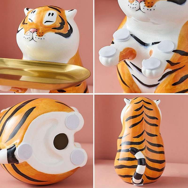 Cute Tiger Ceramic Storage Decor Jewelry Key Desktop Finishing Office