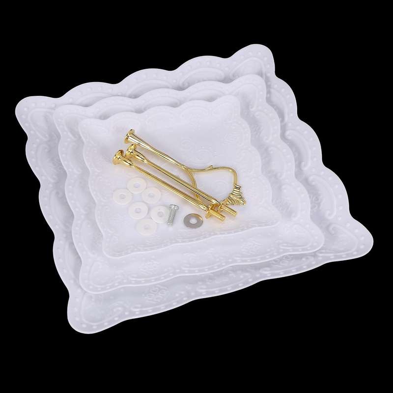 2pcs 3 Tier White Square&round Cake Stand,dessert Cookie Candy