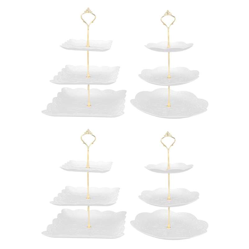 2pcs 3 Tier White Square&round Cake Stand,dessert Cookie Candy