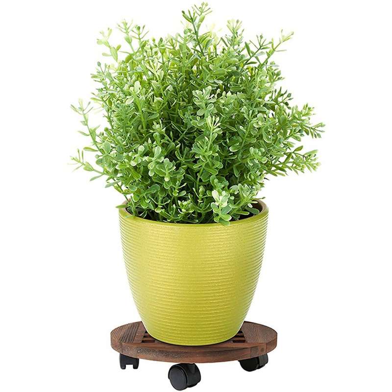 2x 25cm Wood Flower Pot Removable Tray Plant Holder Base with Wheels
