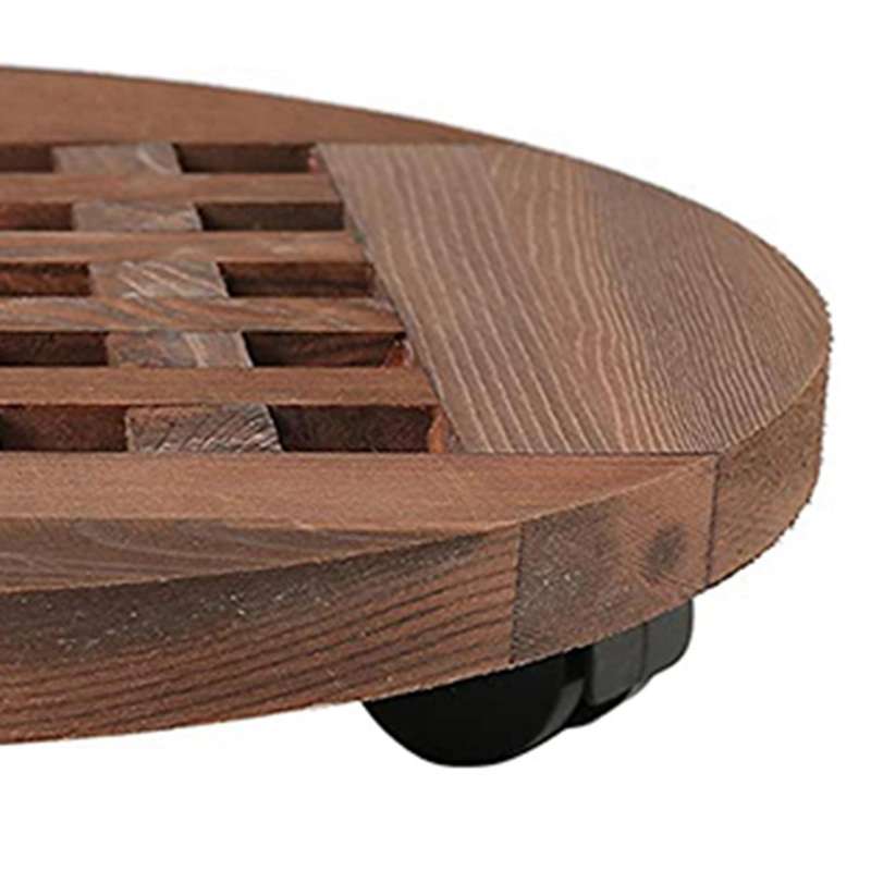 2x 25cm Wood Flower Pot Removable Tray Plant Holder Base with Wheels