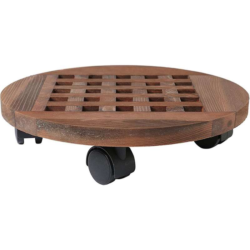 2x 25cm Wood Flower Pot Removable Tray Plant Holder Base with Wheels