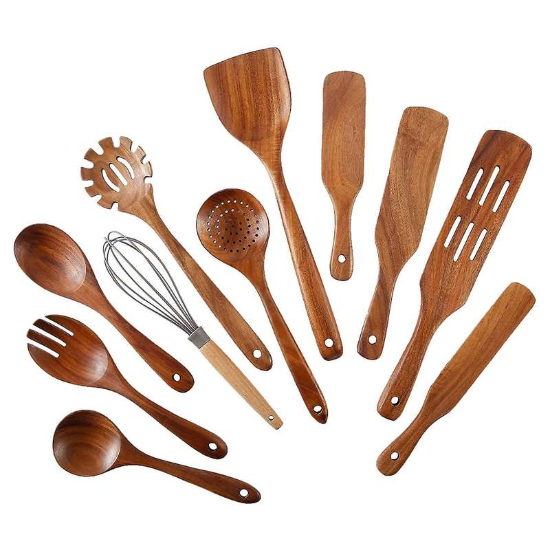 Wooden Spoons for Cooking,11pcs Kitchen Utensil Set, for Cookware