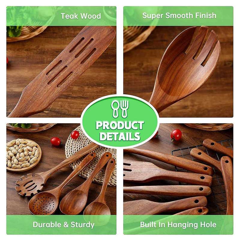 Wooden Spoons for Cooking,11pcs Kitchen Utensil Set, for Cookware