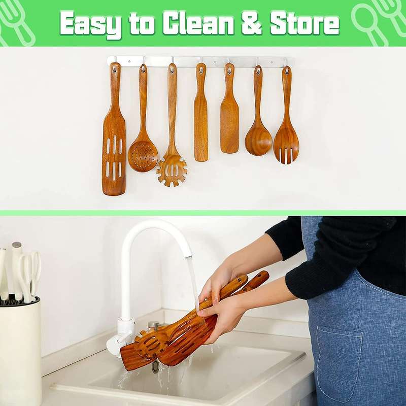 Wooden Spoons for Cooking,11pcs Kitchen Utensil Set, for Cookware