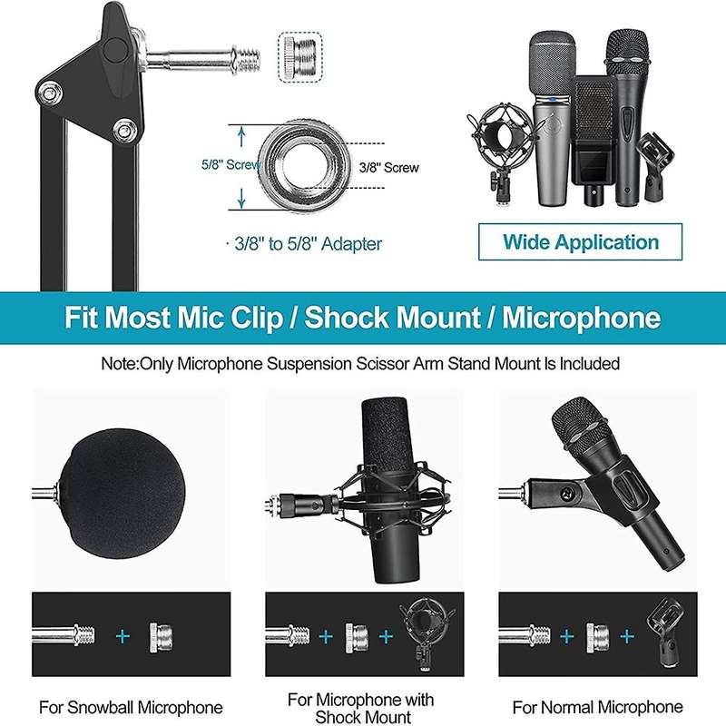 Adjustable Suspension Boom Scissors Mic Holder with Microphone Clip