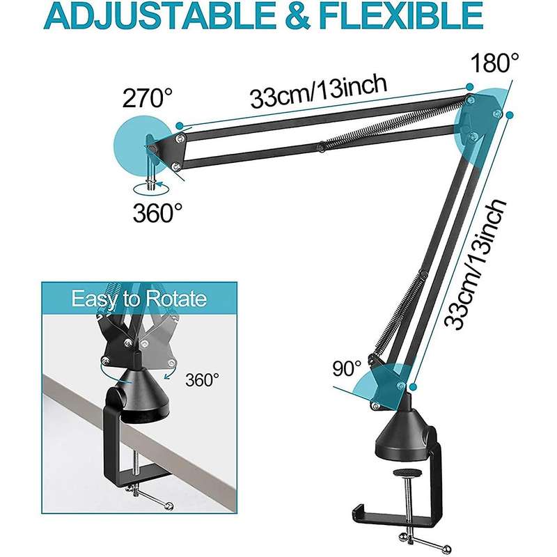 Adjustable Suspension Boom Scissors Mic Holder with Microphone Clip