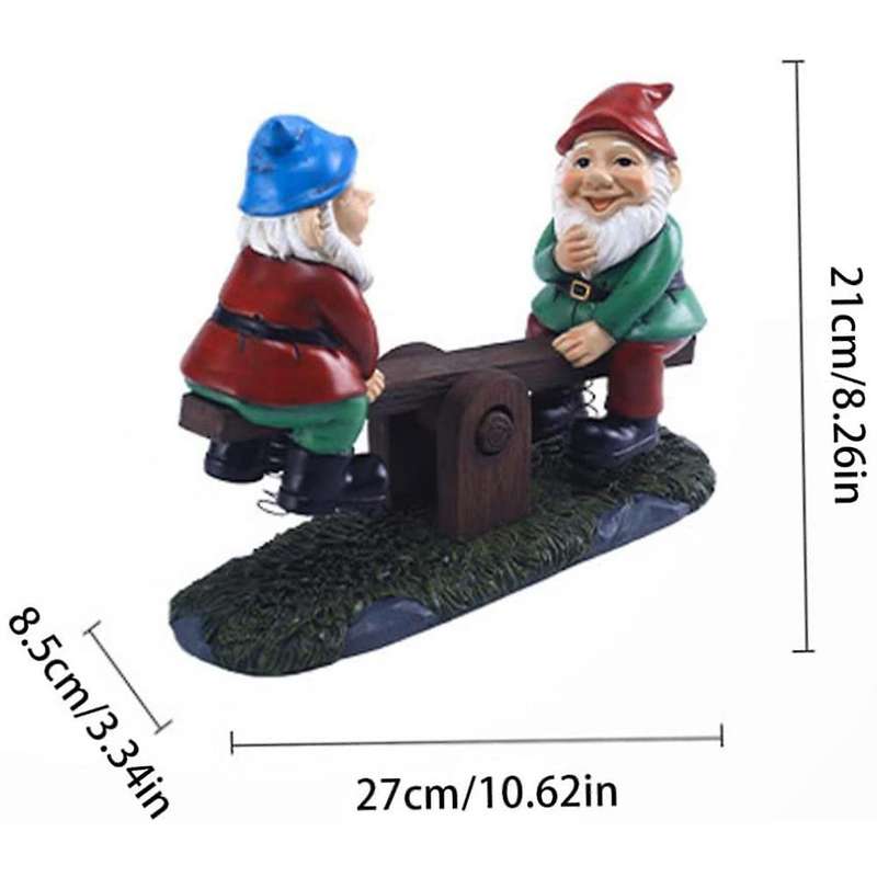 Garden Gnome Sculpture Resin Dwarf Riding Seesaw Garden Ornaments