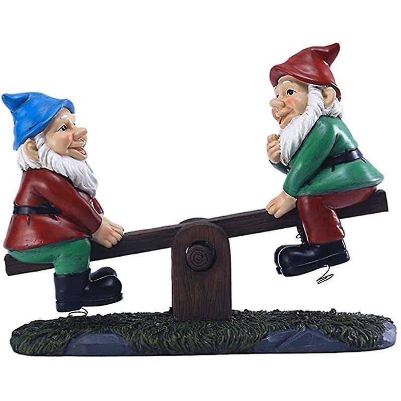 Garden Gnome Sculpture Resin Dwarf Riding Seesaw Garden Ornaments