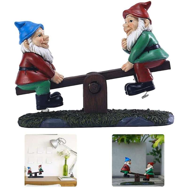 Garden Gnome Sculpture Resin Dwarf Riding Seesaw Garden Ornaments