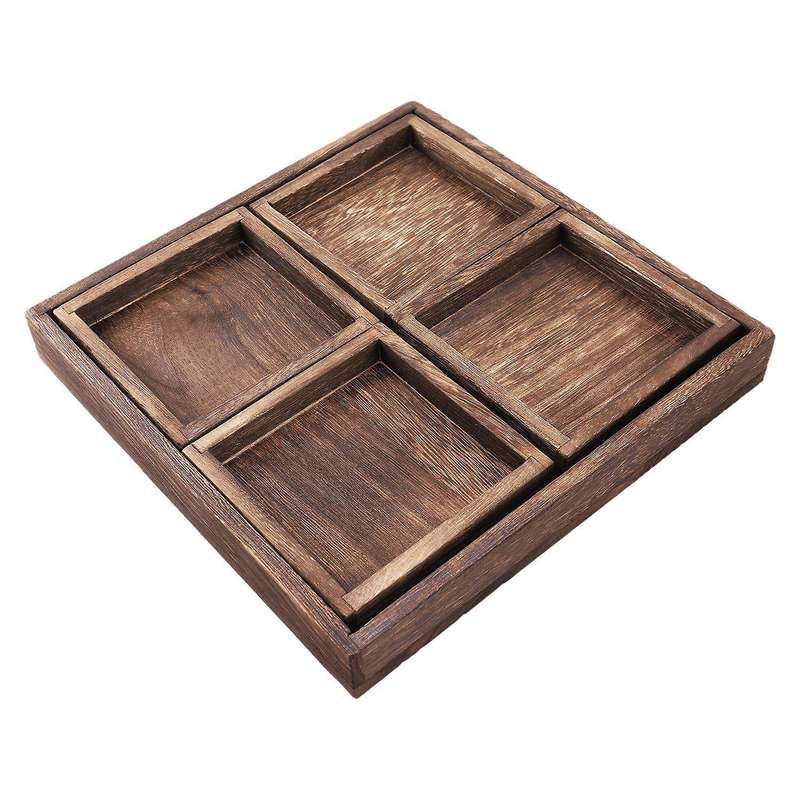 7pcs/set Wooden Tea Tray Snacks Dessert Food Hotel Home Serving Tray