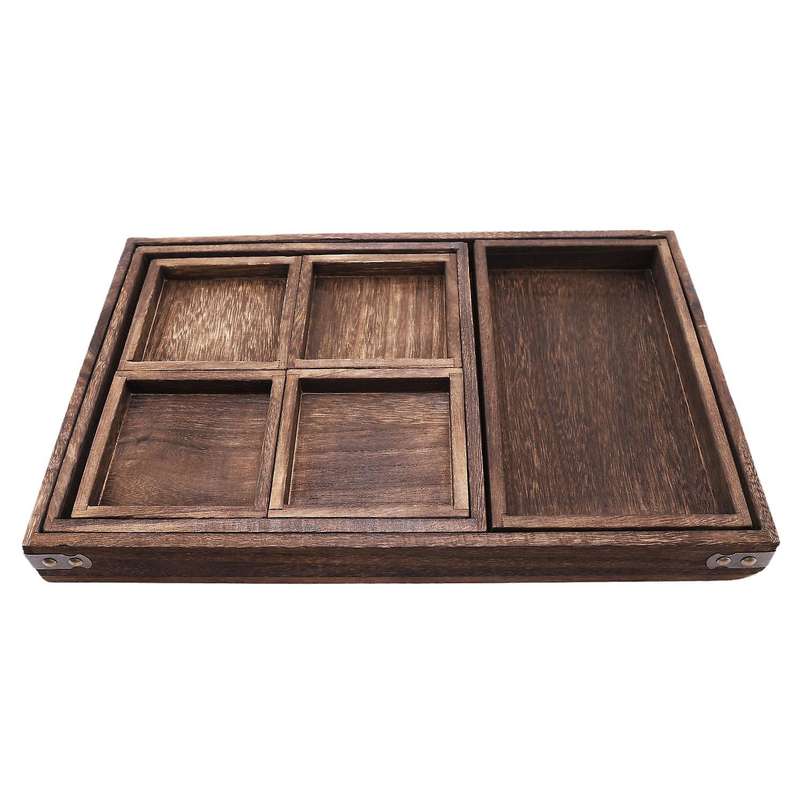 7pcs/set Wooden Tea Tray Snacks Dessert Food Hotel Home Serving Tray