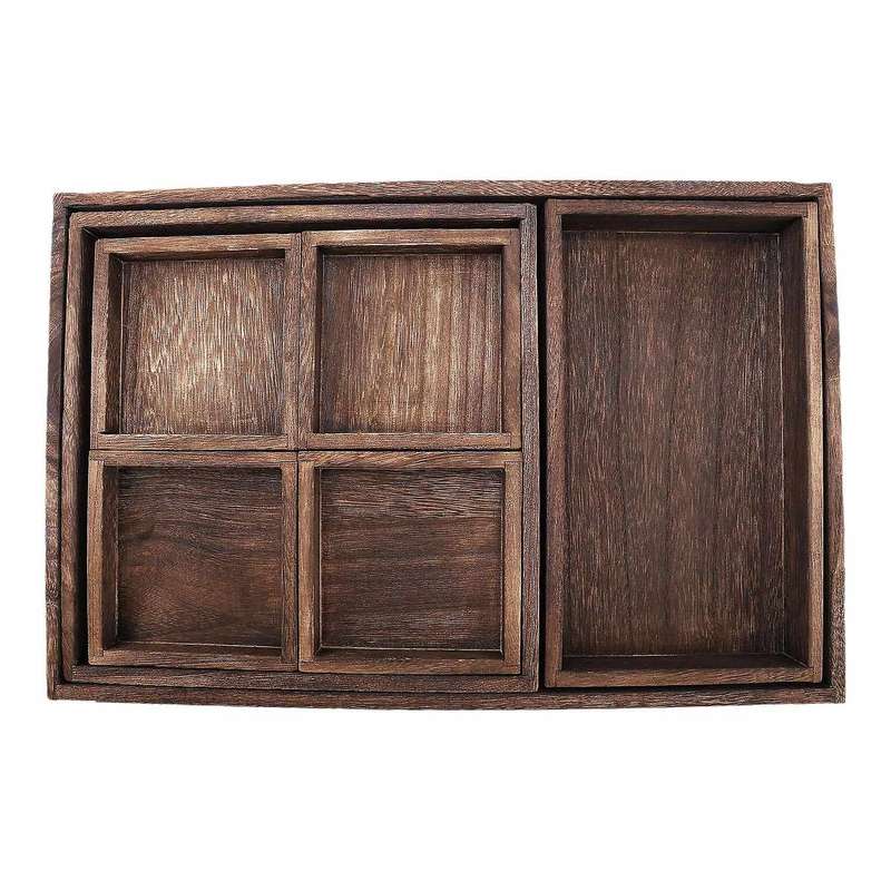 7pcs/set Wooden Tea Tray Snacks Dessert Food Hotel Home Serving Tray