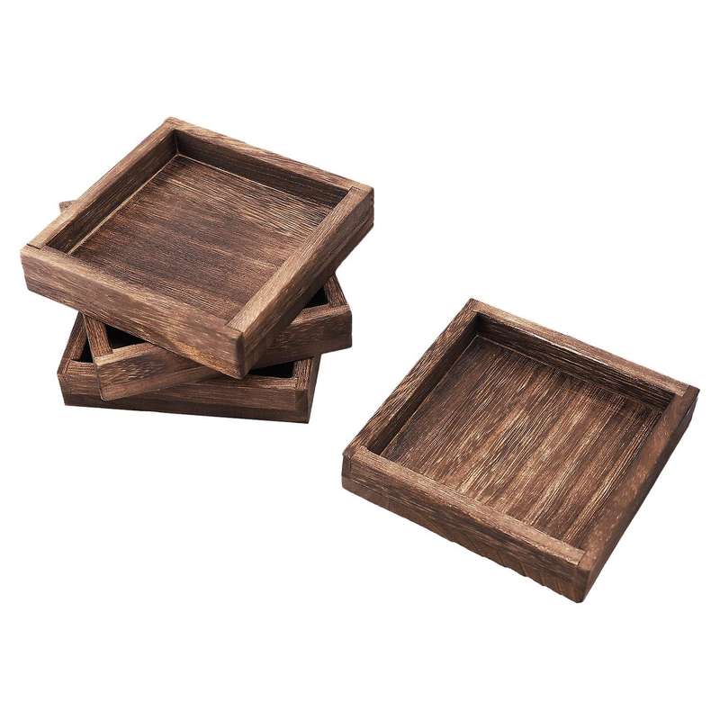 7pcs/set Wooden Tea Tray Snacks Dessert Food Hotel Home Serving Tray
