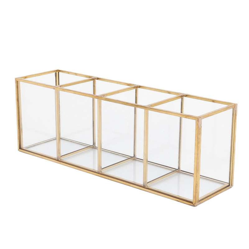 Gold Grid Glass Flip Storage Tank Cosmetics Storage Box C