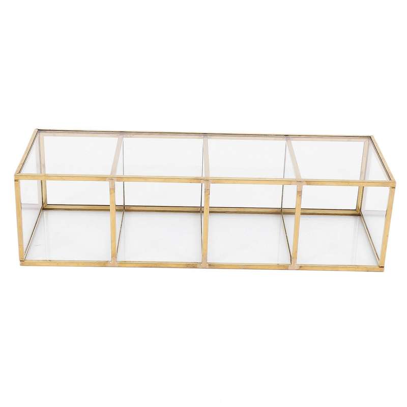 Gold Grid Glass Flip Storage Tank Cosmetics Storage Box C