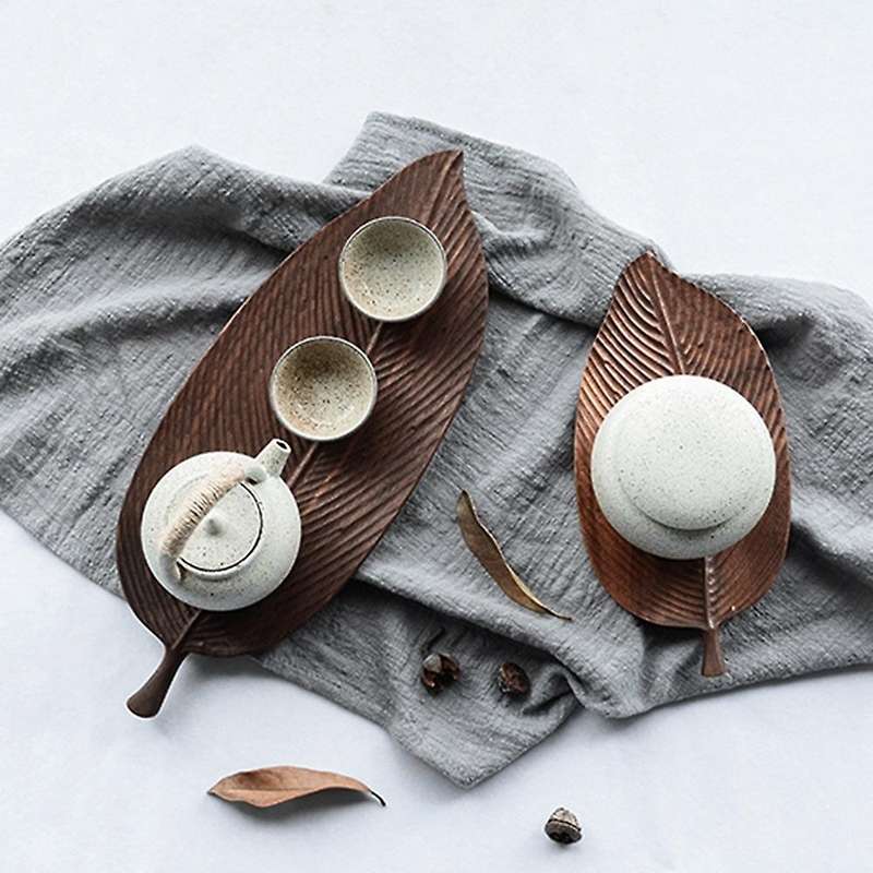 Wooden Leaf Tray for Tea Set for Hotel Black Walnut Leaves Plate -b