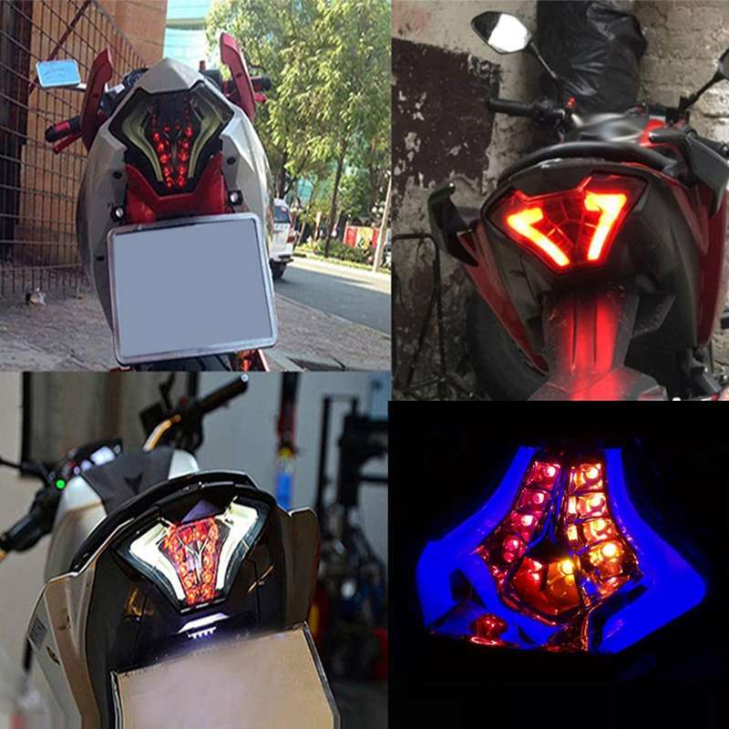 Motorcycle Rear Led Tail Light Blue Light Brake Turn Signals Lamp