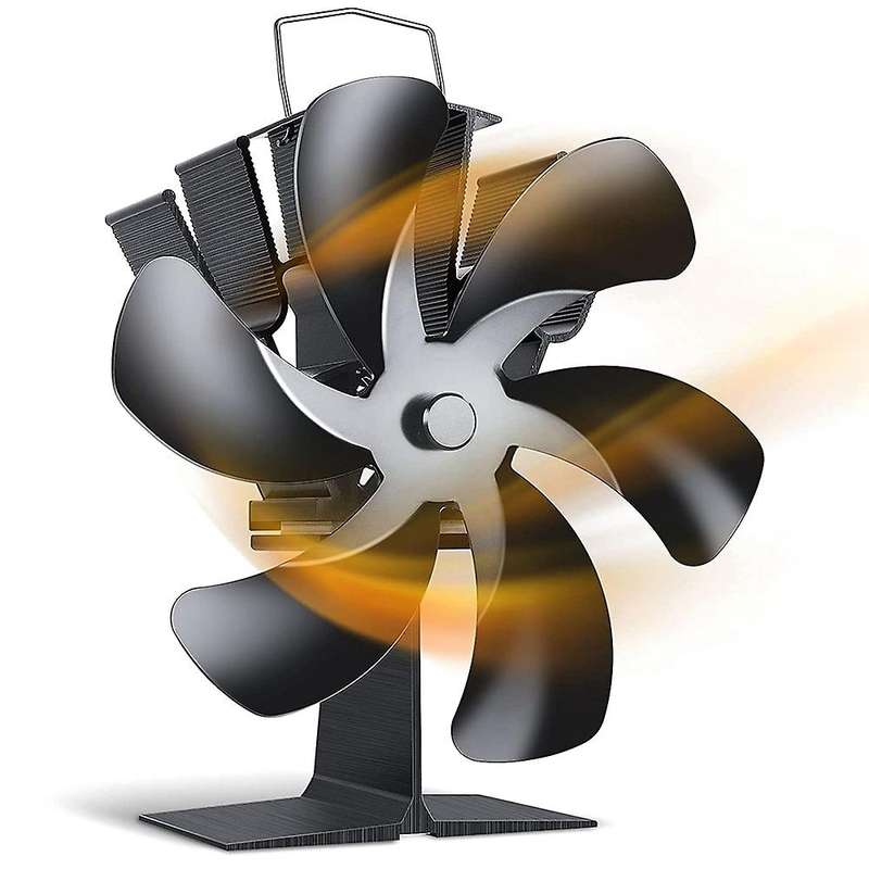 6 Blades Heat Powered Stove Fan with Thermometer, for Log Burner