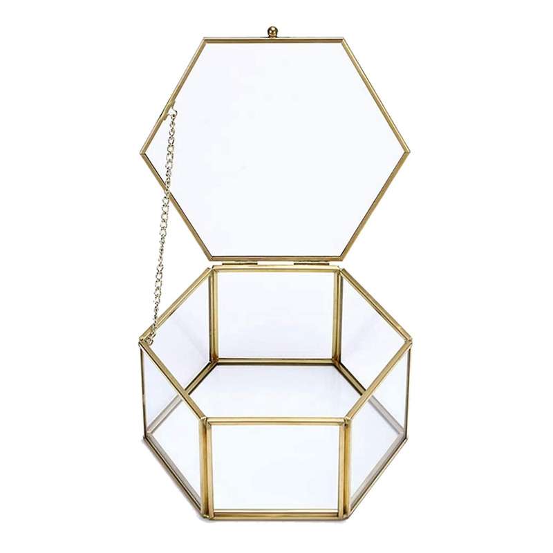 Glass Vintage Jewelry Box Golden Geometric Jewelry Display (large)