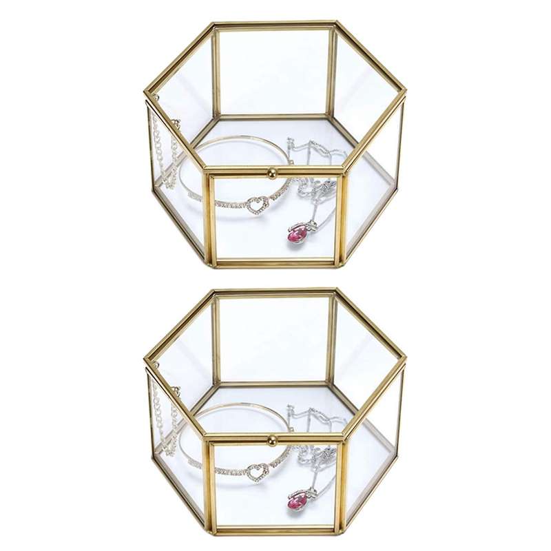 Glass Vintage Jewelry Box Golden Geometric Jewelry Display (large)