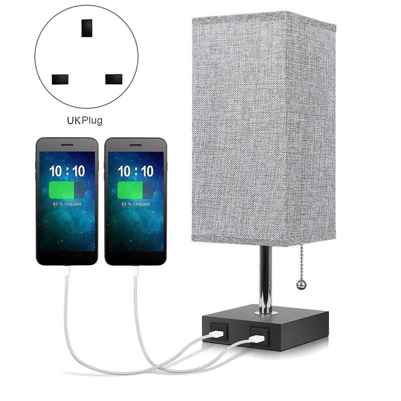 Usb Bedside Table Lamp,with 2 Usb Fast Charging Port,uk Plug