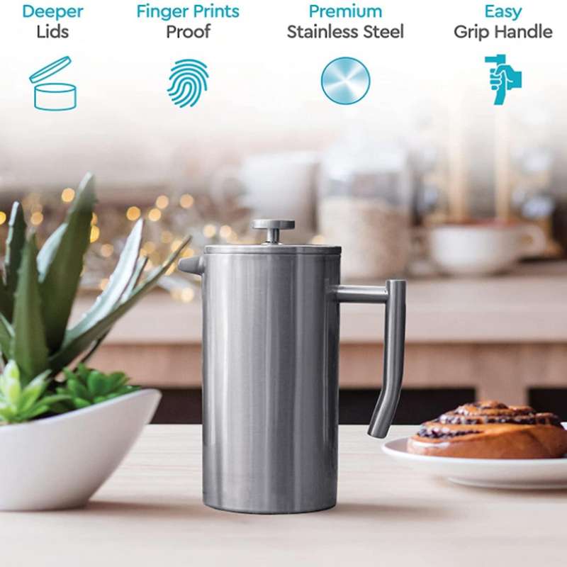 Stainless Steel French Press Coffee Plunger,1500ml Coffee Maker