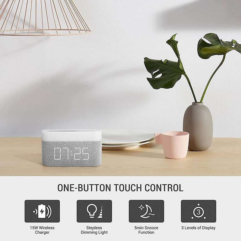10w Qi Charging Alarm Clock Led Light Adjustable Touch Three Colors