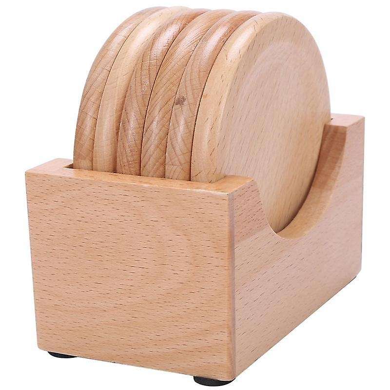 3set Coffee Cup Wooden Coaster Beech Round Insulation Pad Solid Wood