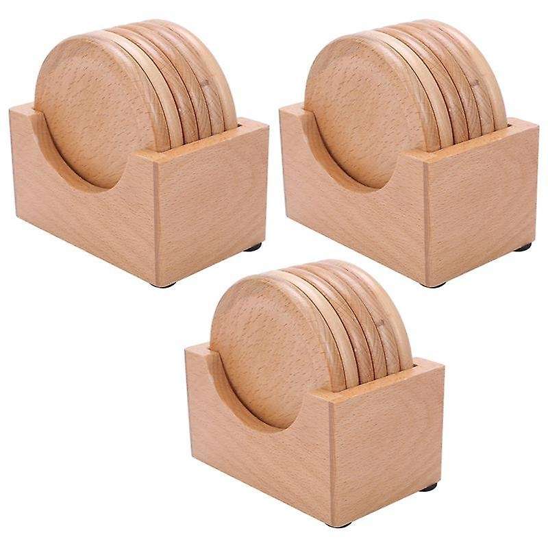 3set Coffee Cup Wooden Coaster Beech Round Insulation Pad Solid Wood