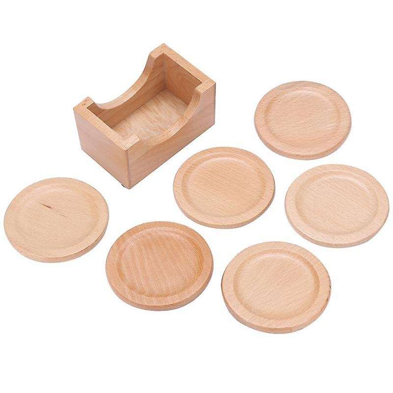 3set Coffee Cup Wooden Coaster Beech Round Insulation Pad Solid Wood
