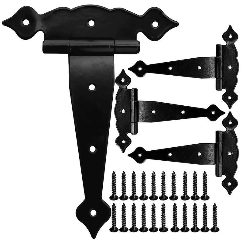 4pack Gate Hinges Black for Wooden Fences, Barn, 8inch T-strap Hinge