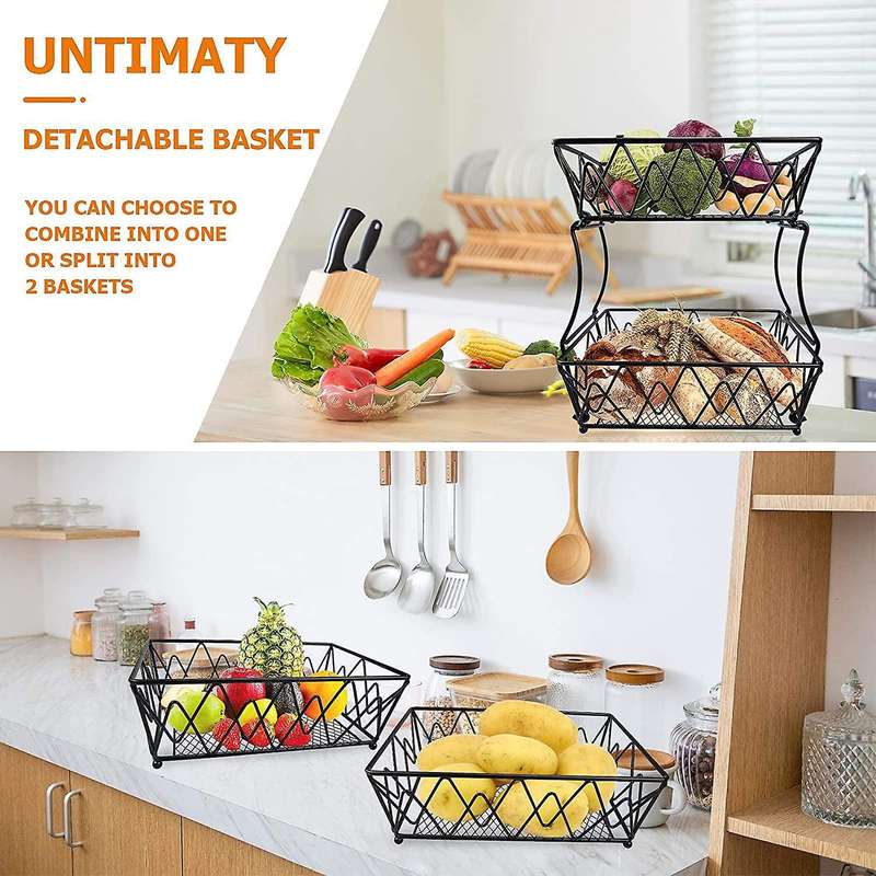2-tier Fruit Basket Bowl Holder for Vegetable Fruit Bread Display