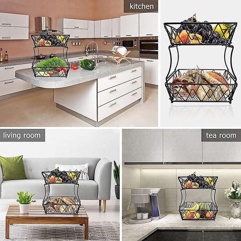 2-tier Fruit Basket Bowl Holder for Vegetable Fruit Bread Display
