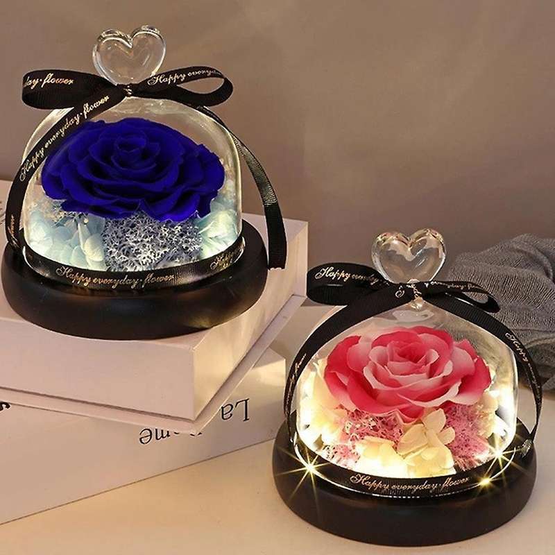 Eternal Flowers In Heart Glass Dome with Led Light for Women Girls 5