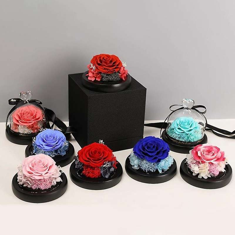 Eternal Flowers In Heart Glass Dome with Led Light for Women Girls 1