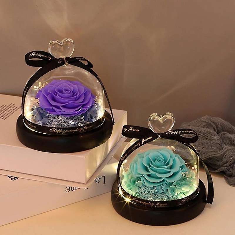 Eternal Flowers In Heart Glass Dome with Led Light for Women Girls 1