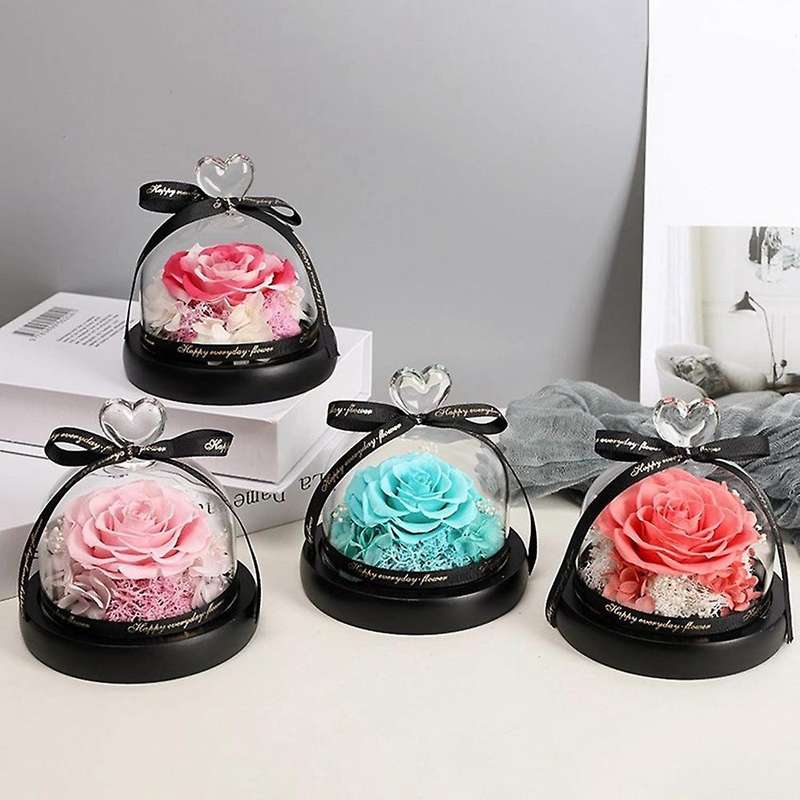 Eternal Flowers In Heart Glass Dome with Led Light for Women Girls 1