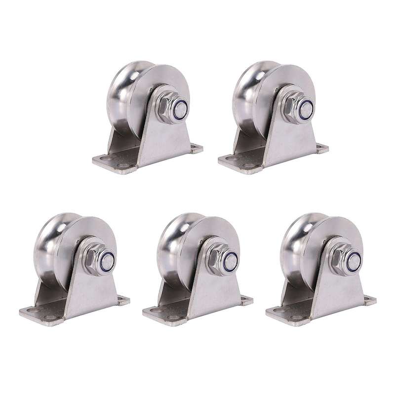 5pack U-type Stainless Steel Pulley Block Mute Bearings Groove