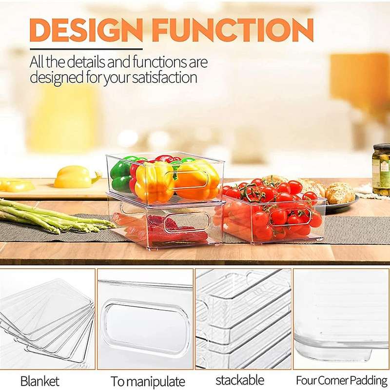 Set Of 4 Transparent Fridge Organiser with Lid and Drawer Stackable