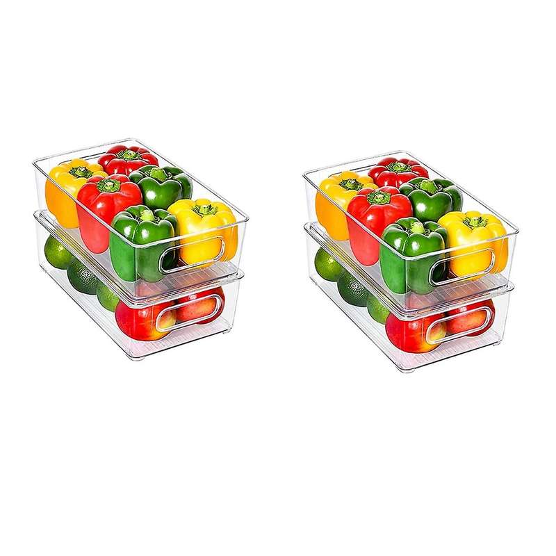 Set Of 4 Transparent Fridge Organiser with Lid and Drawer Stackable