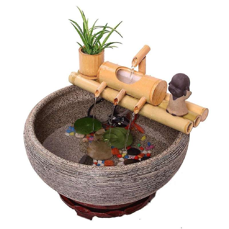 Bamboo Aquarium Water Recycling Feng Shui Decoration Fountain Stone,1