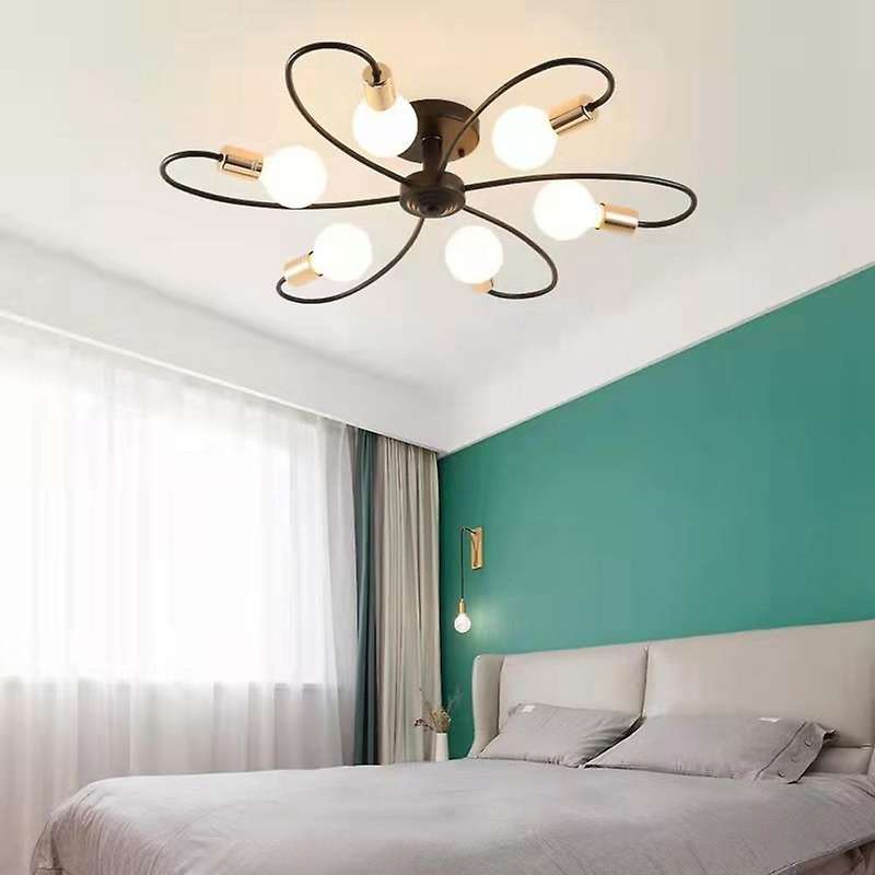 6 Heads Multiple Rod Wrought Iron Ceiling Light for Home Decor E27