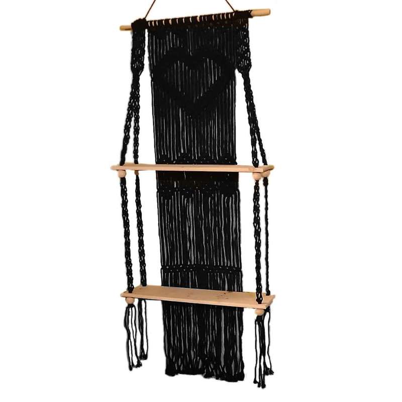 Handmade Macrame Cotton Rope Wall Hanging Shelf Boho Wall Decor Wood