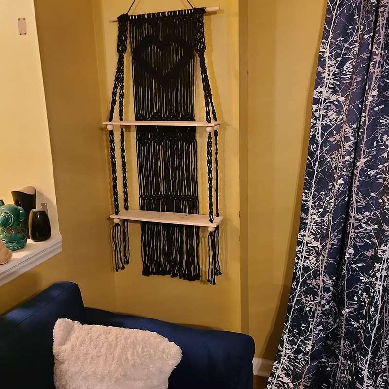 Handmade Macrame Cotton Rope Wall Hanging Shelf Boho Wall Decor Wood