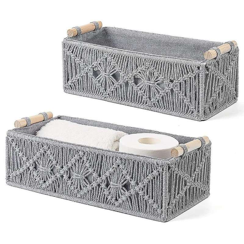 2pcs Storage Basket Bohemian Hand Woven Toilet for Bedroom Nursery